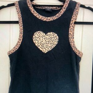 Leopard Heart Black Kids Tank Top